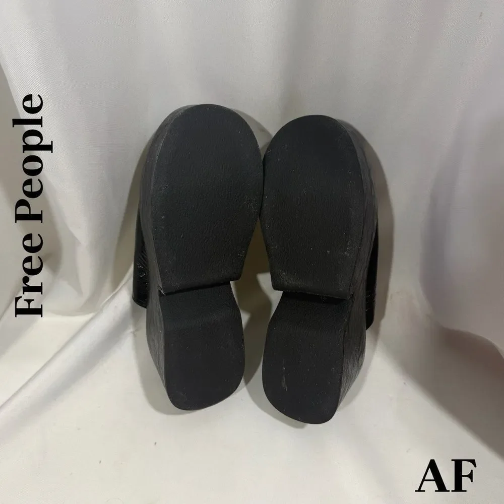 Free People Disco Dawn Patent Black Platform Mules Size 40 New no box